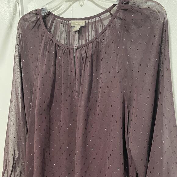 Point Sur J Crew Sheer Popover Glitter Dot Blouse Top Size Medium Purple Lined - Picture 7 of 7